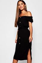 Boohoo Petite Off The Shoulder Belted Midi Dress