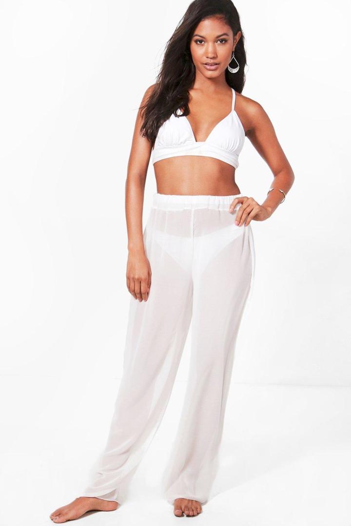 Boohoo Sadie Wide Leg Beach Trousers White