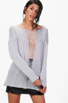 Boohoo Ashley Distressed Open Front Jumper Grey