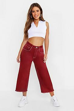 Boohoo Petite Contrast Stitch Crop Wide Leg Jean