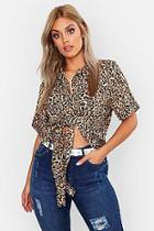 Boohoo Plus Knot Front Short Sleeved Leopard Print Shirt