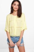 Boohoo Ella Crochet Detail 3/4 Sleeve Top Yellow