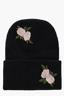 Boohoo Inna Floral Patch Boyfriend Beanie