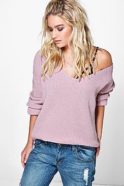 Boohoo Sasha Oversized V Neck Jumper