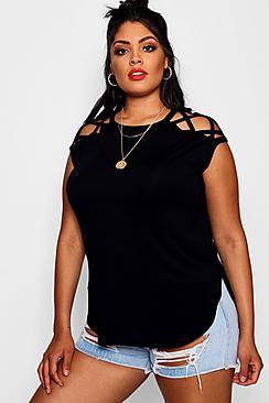 Boohoo Plus Izzy Cross Shoulder Tee