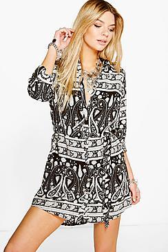 Boohoo Serenna Mono Long Sleeve Shirt Dress