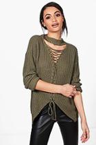 Boohoo Eve Lace Up Front Choker Jumper