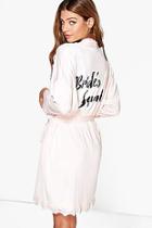 Boohoo Erin Brides Squad Slogan Lace Detail Bridal Robe