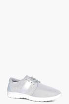 Boohoo Emma Lace Up Shimmer Trainer Silver