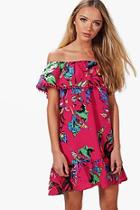 Boohoo Beci Floral Pom Pom Shift Dress