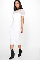 Boohoo Fay Mesh Top Detail Midi Bodycon Dress