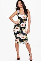 Boohoo Ailsa Floral Print Square Neck Midi Dress