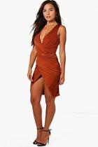Boohoo Petite Kady Slinky Cowl Neck Wrap Dress