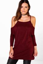 Boohoo Darcy Knitted Cold Shoulder Top Wine