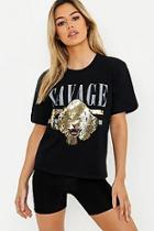 Boohoo Petite Savage Foil Print Slogan T-shirt
