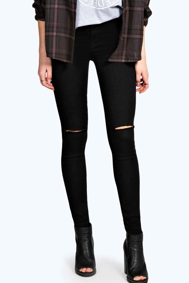 Boohoo Avah High Rise Ripped Disco Jeans Black