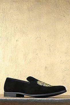 Boohoo Lion Embroidered Faux Suede Loafer