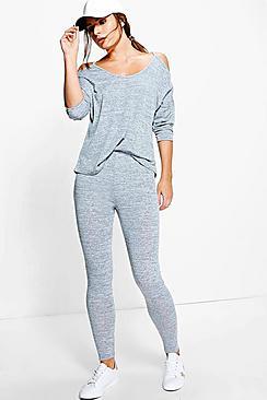 Boohoo Florence Cold Shoulder Knitted Jogger Lounge Set