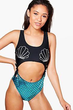 Boohoo Bali Mermaid Cut Out Swimsuit