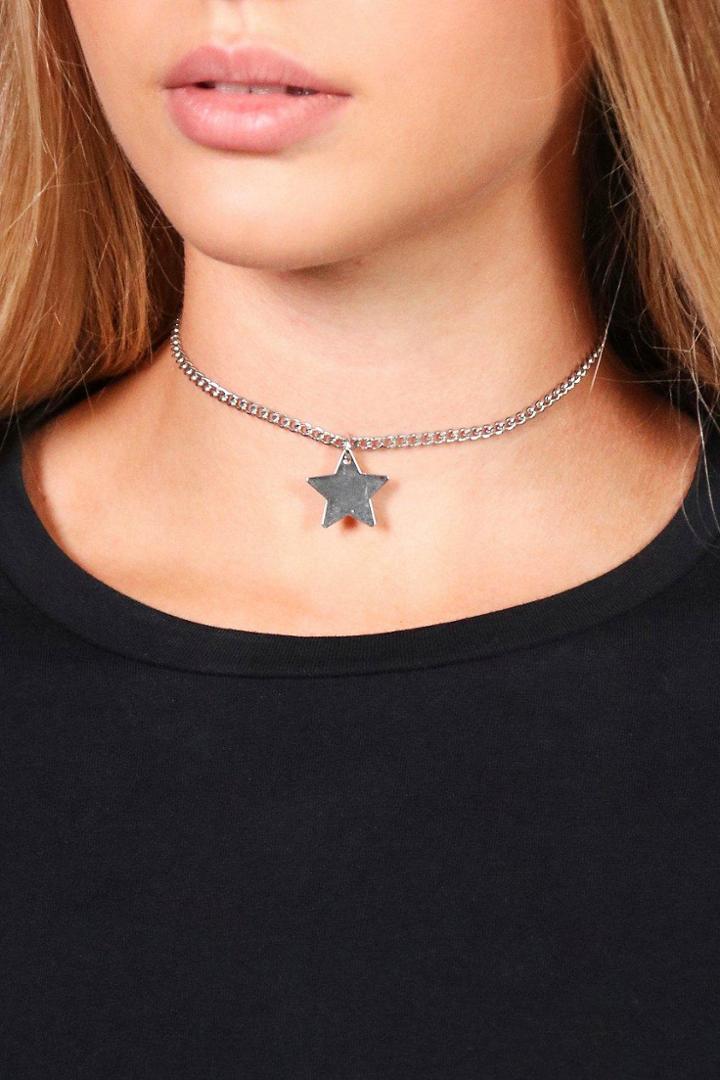Boohoo Lara Star Chain Choker Silver