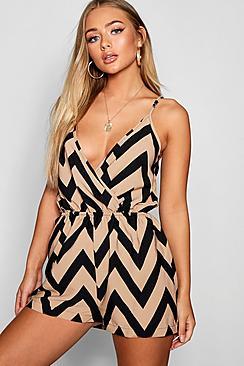 Boohoo Zig Zag Print Cami Playsuit