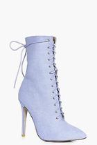 Boohoo Faye Denim Lace Up Heeled Ankle Boot