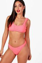 Boohoo Mallorca Textured Low Cut Bikini