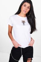 Boohoo Anna Embroidered Tiger Tee White