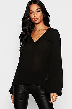 Boohoo Tall Chiffon Utility Balloon Sleeve Blouse