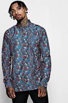 Boohoo Autumnal Floral Print Long Sleeve Satin Shirt