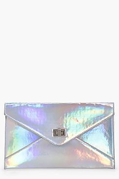 Boohoo Alex Holographic Envelope Clutch