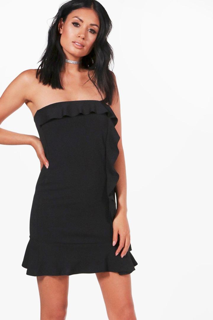 Boohoo Betty Bandeau Frill Detail Bodycon Dress Black