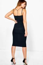 Boohoo Kyla Strappy Metal Trim Ribbed Midi Dress Black