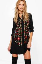 Boohoo Boutique Leonie Frill Embroidered Shirt Dress Black