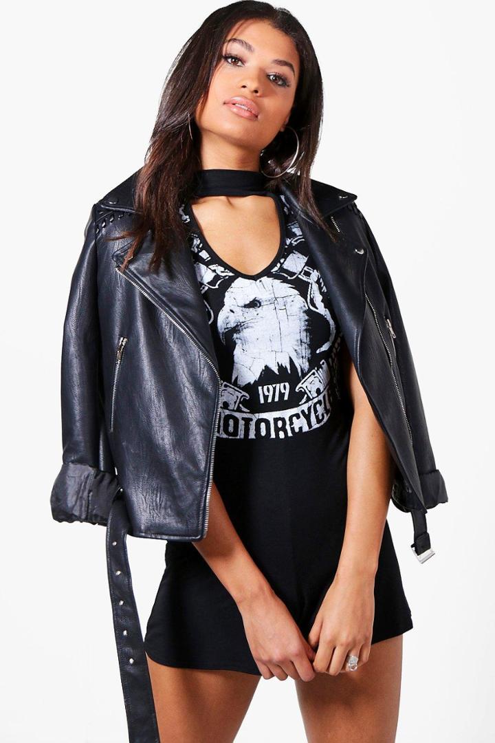 Boohoo Laura Choker Style Casual Print Rompers Black