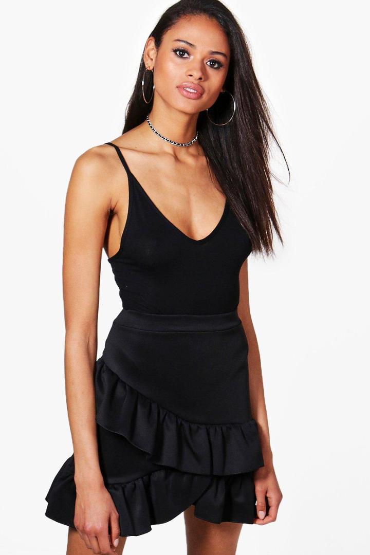 Boohoo Aurora Wrap Ruffle Hem Mini Skirt Black