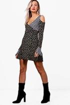 Boohoo Talia Floral Gingham Long Sleeve Skater Dress