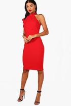 Boohoo Ella Frill Detail High Neck Midi Dress