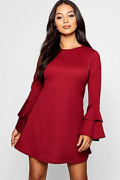 Boohoo Petite Double Ruffle Sleeve Shift Dress