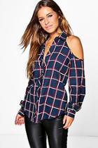 Boohoo Petite Erica Open Shoulder Check Shirt