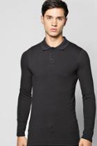 Boohoo Long Sleeve Extreme Muscle Fit Polo Black