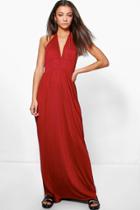 Boohoo Tall Lailah Rouched Waist Racer Back Maxi Dress Berry