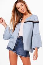 Boohoo Tina Tassel Trim Jean Jacket Blue