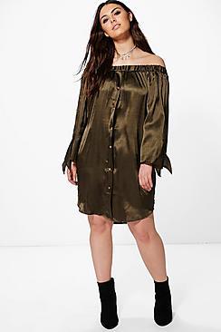Boohoo Plus Melissa Satin Button Through Dress