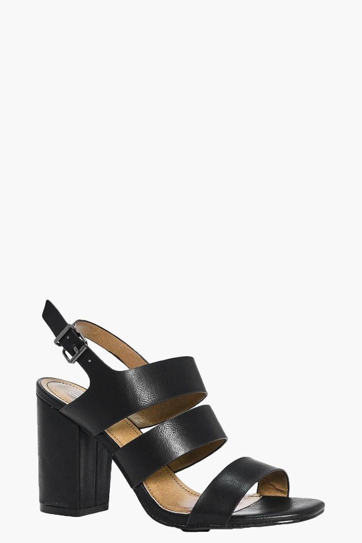 Boohoo Laila Three Band Block Heels Black