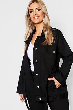Boohoo Plus Belted Oversized Longline Denim Jacket