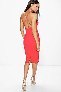 Boohoo Cora Trim Detail Cross Back Strap Midi Dress