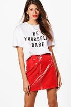 Boohoo Alyssa Faux Fur Trim Slogan T-shirt
