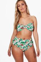 Boohoo Plus Liv Twist Bandeau High Waist Tropical Print Bikini