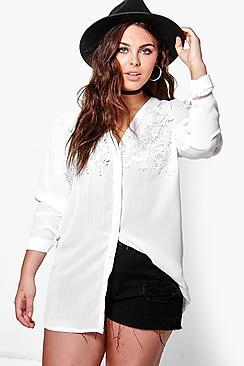 Boohoo Plus Lara Lace Detail Shirt